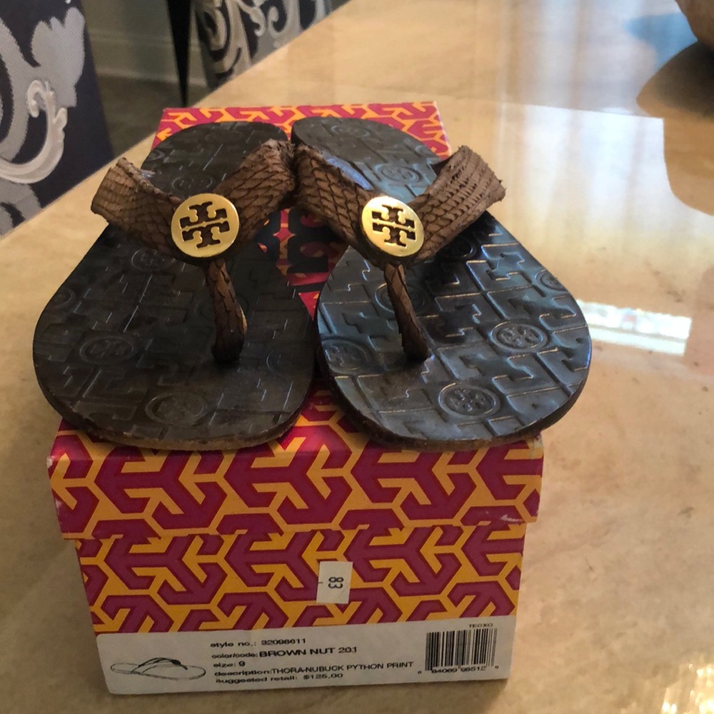 Tory Burch Thora Nubuck Python Print Sandals. Bro… - image 1